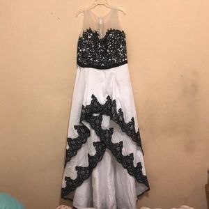 Black and white prom dress with train